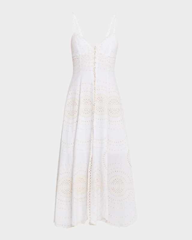 Catta Embroidered Button-Front Midi Dress